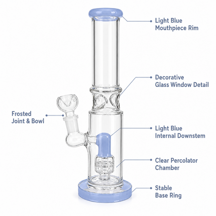 Light Blue Accent Straight Tube Glass Water Pipe Ice Catcher 14mm - 8.5 inch