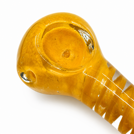 Yellow Glass Spoon Pipe with Twisted Stripe Handle - 4.5 inch