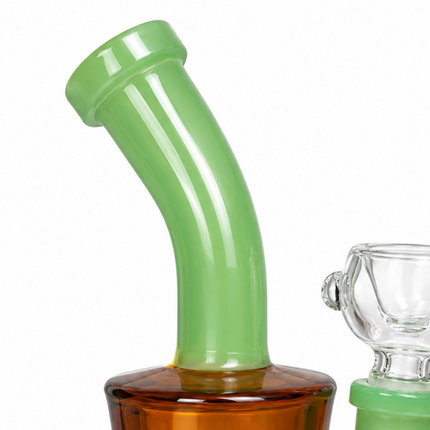 3PC Blue Emerald Amber Mix Disc Perc Water Pipe Set 14mm 6 Inches