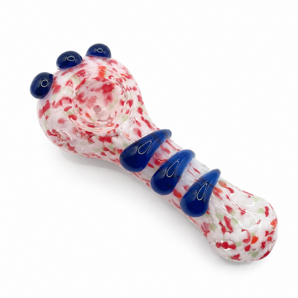 Red White Frit Handcraft Glass Spoon Pipe Cobalt Blue Marble Accents 4.5 inch