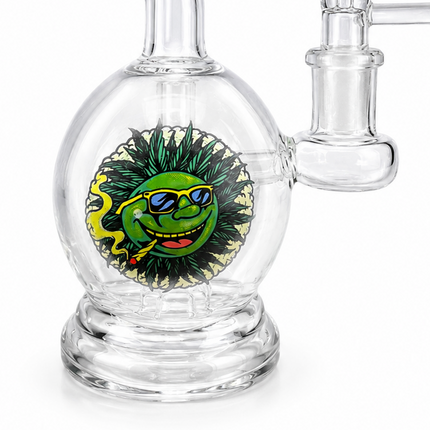 Pink Accent Sun Face Round Bubbler Glass Water Pipe 14mm - 6 inch