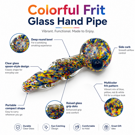 Multicolor Confetti Twist Glass Spoon Pipe with Blue Marble - 4-4.5 inch
