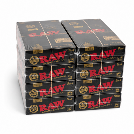 RAW Black 1 1/4 Rolling Papers Box - 24 Packs, 50 Leaves Per Pack