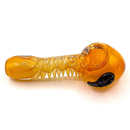 Pumpkin Amber Glass Spoon Pipe with Raised Grip Dots – 4 Inch Hand Pipe Deep Bow