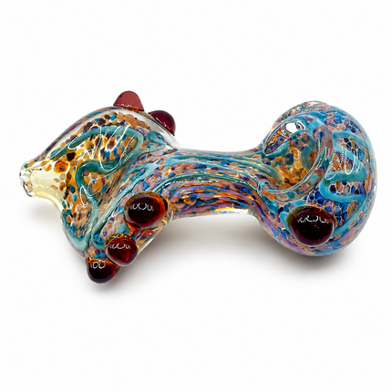 Pastel Blue Twisted Body Glass Spoon Pipe with Burgundy Raised Accents - 5 Inch