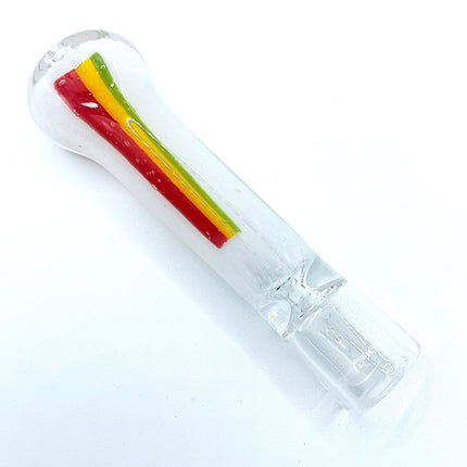 White Rasta Stripe Glass Chillum Pipe – 3 Inch One Hitter Hand Pipe