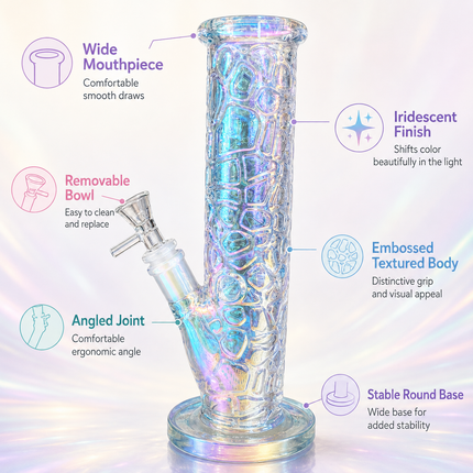 Prism Chrome Crystal Iridescent Textured Straight Tube Glass Bong 14mm – 12 inch