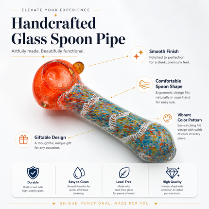 Sunset Rainbow Confetti Handcraft Glass Pipe Orange Multicolor Swirl 4.5 inch