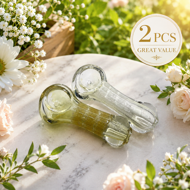 [2PC Bundle] Honey Frost Handcraft Glass Pipes Amber Clear 3 inch