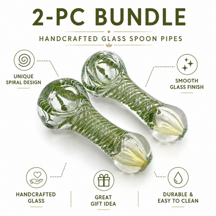 [2PC Bundle] Olive Vine Spiral Handcraft Glass Pipes 3 inch