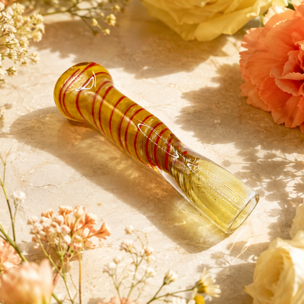 Golden Ember Handcraft Glass Chillum Pipe Amber Red Spiral 3~3.5 inch