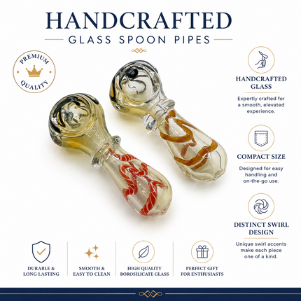 [2PC Bundle] Elegant Honey Swirl Glass Hand Pipe Set Assorted Colors