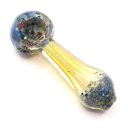 Blue Confetti Bowl Glass Spoon Pipe with Yellow Handle – 4 Inch Hand Pipe