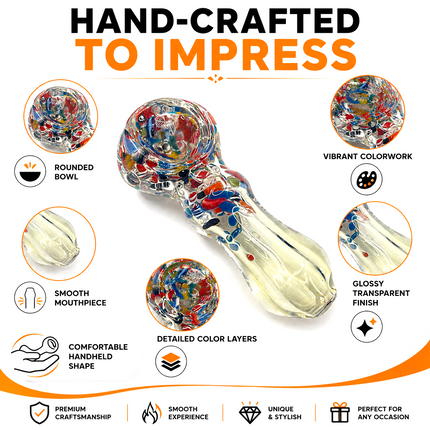 Carnival Splash Mini Glass Spoon Pipe with Multicolor Confetti - 3–3.5 Inch