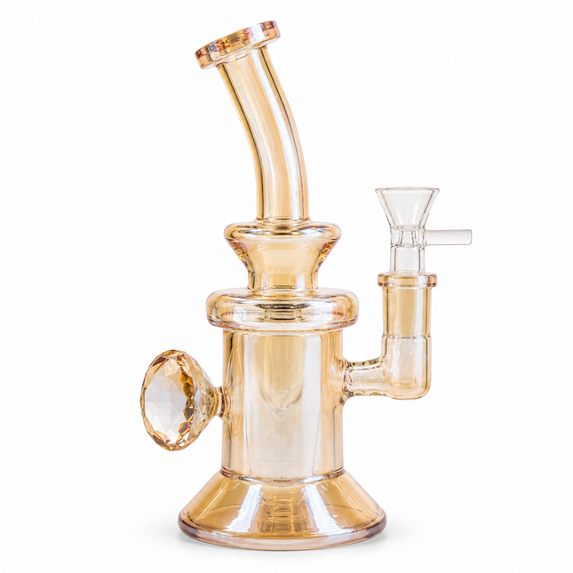 Abundance Diamond Champagne Gold Mirror Chrome Glass Water Pipe 14mm Bowl 7.5 in