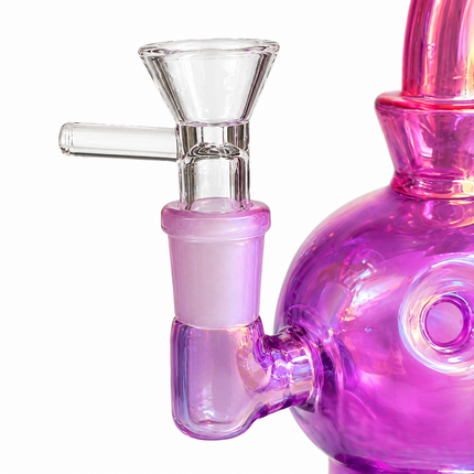 Pink Purple Iridescent Orb Glass Water Pipe 14mm Bowl Curved Neck 7.5 inch