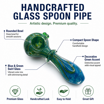 Emerald Tide Handcraft Glass Pipe Teal Green Art Glass 4-4.5 inch