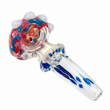 Ghost Clear Crimson Sapphire Glass Spoon Pipe with White Marble Accents - 4.5 in