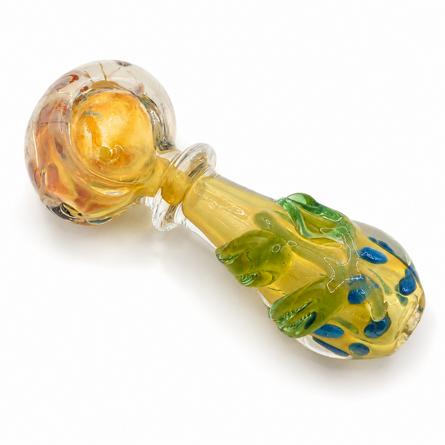 Citrus Leaf Glass Spoon Pipe with Blue Dots – 4 Inch Hand Pipe