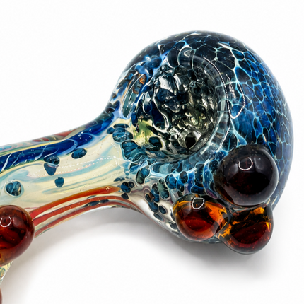 Conch Twist Body Glass Hand Pipe Sapphire Crackle Bowl Amber Accents  - 4 inch