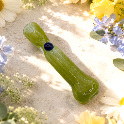 Olive Tide Handcraft Glass Chillum Pipe Green Blue 3~3.5 inch