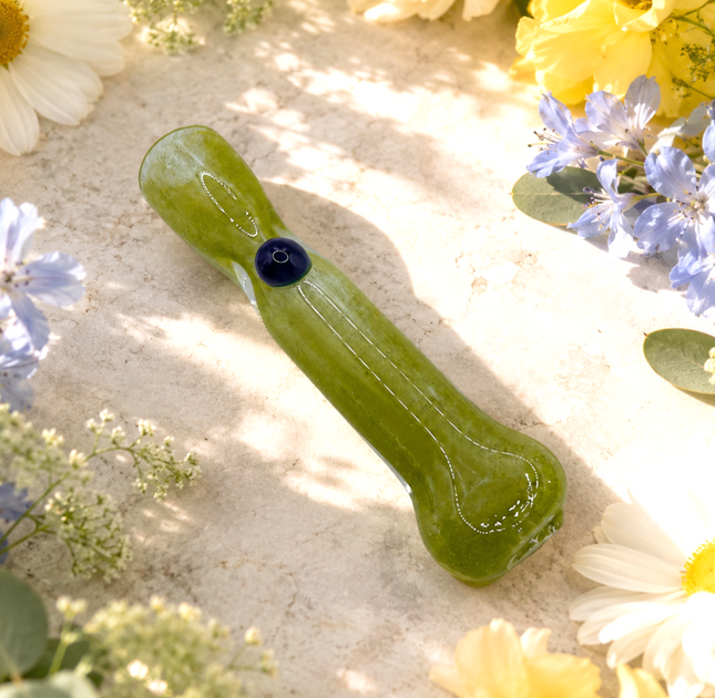 Olive Tide Handcraft Glass Chillum Pipe Green Blue 3~3.5 inch