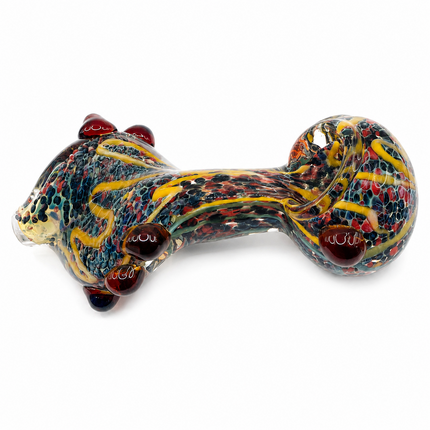 Multicolor Twisted Body Dragon Glass Spoon Pipe Burgundy Horn Accents 5 Inch