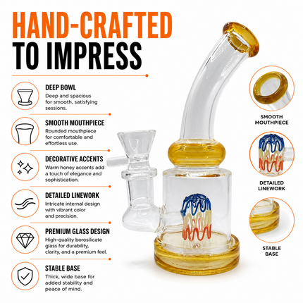 Amber Tricolor Perc Mini Glass Water Pipe – 6–6.5 Inch Clear Bong with Bowl