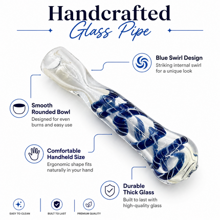 Sapphire Cloud Handcraft Glass Chillum Pipe Blue White Wave 3~3.5 inch