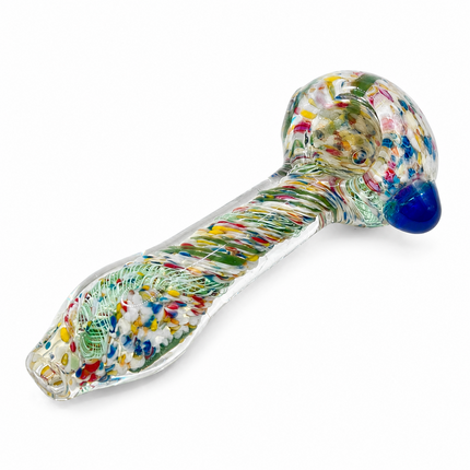 Clear White Multicolor Confetti Twist Glass Spoon Pipe Hand Pipe - 4.5 inch