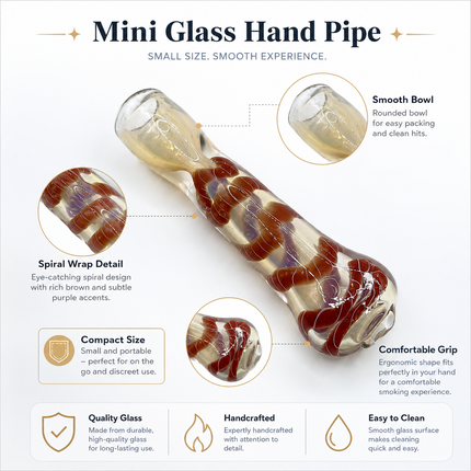 Caramel Ribbon Handcraft Glass Chillum Pipe Clear Brown Wrap 3~3.5 inch