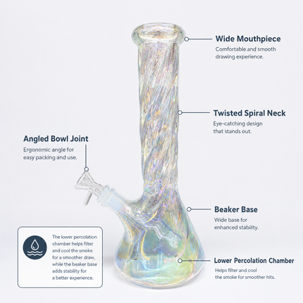 Prism Mirror Chrome Twisted Neck Beaker Glass Water Pipe 14mm Bowl 11 inch