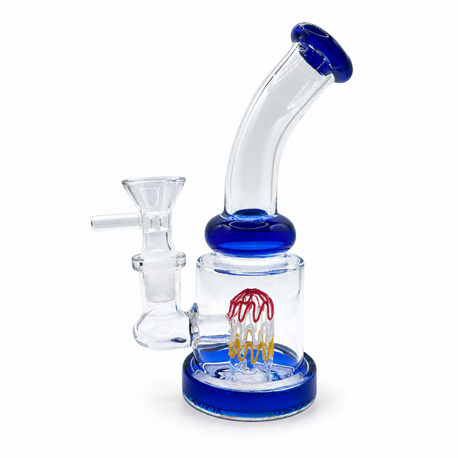 Cobalt Tricolor Perc Mini Glass Water Pipe – 6–6.5 Inch Clear Bong with Bowl