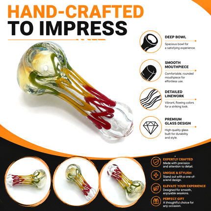 Golden Wave Glass Spoon Pipe 4 Inch Red Yellow Clear Hand Pipe