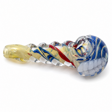 Patriot Ribbon Glass Spoon Pipe – 4 Inch Clear Hand Pipe Red Blue Swirl