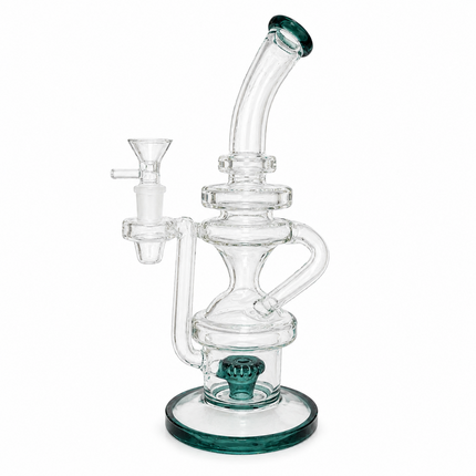 Teal Recycler Glass Water Pipe High Quality 14mm Bowl Curved Neck 11 inch