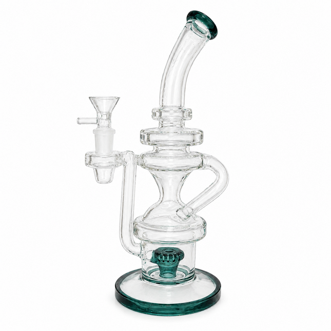 Teal Recycler Glass Water Pipe High Quality 14mm Bowl Curved Neck 11 inch