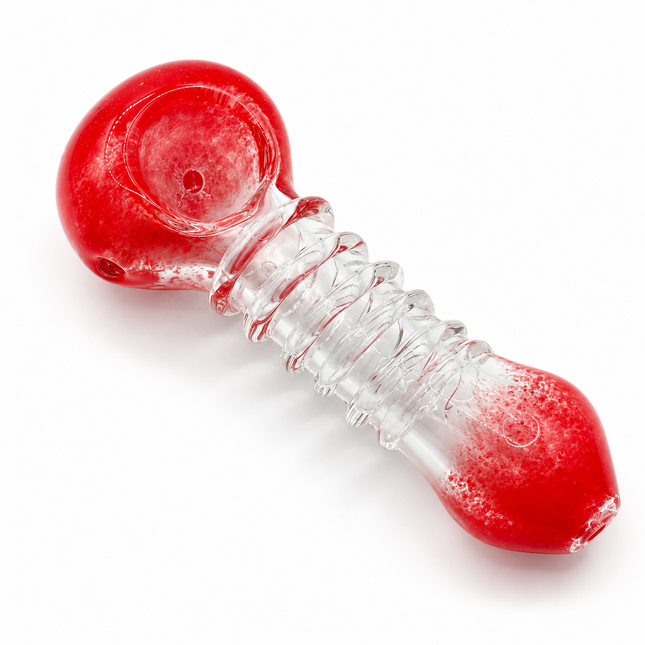 Red & Clear Twist Glass Spoon Pipe Hand Pipe - 4.5 inch