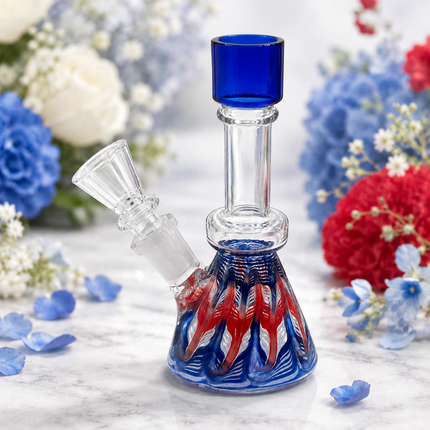 Cobalt Patriot Swirl 14mm Mini Beaker Glass Water Pipe Straight Neck