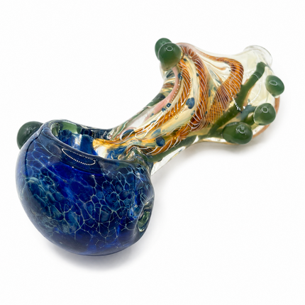 Deep Sea Orbit Handcraft Glass Pipe Blue Green Swirl Art 4-4.5 inch