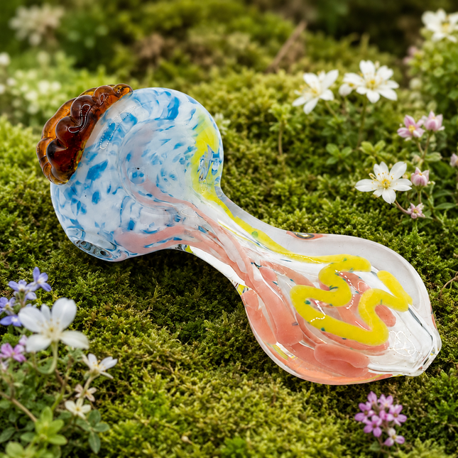 Pastel Ribbon Glass Spoon Pipe 4 Inch Yellow Pink Blue Hand Pipe