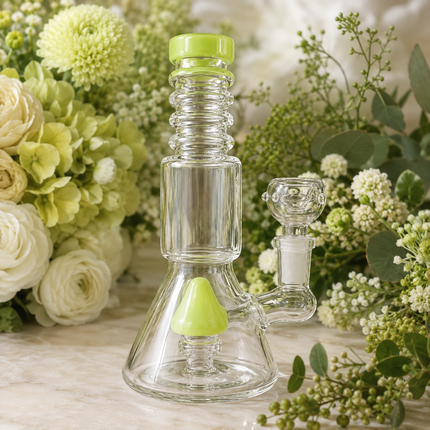 Milky Green Stratos Tri Cone Percolator Glass Water Pipe 14mm 7 inch