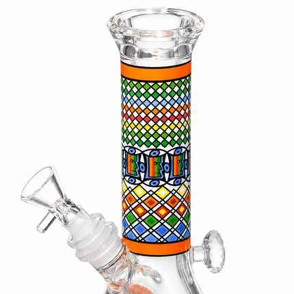 Sunfire Aztec Mandala Glass Bong Orange Clear - 10 Inch