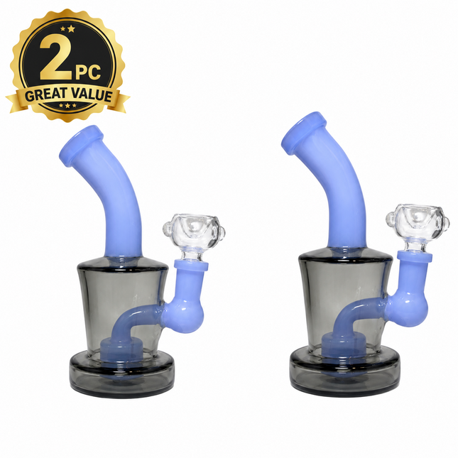 [2PC Bundle] Smoky Blue Drift Drum Body Disc Perc Water Pipe 14mm 6 Inches
