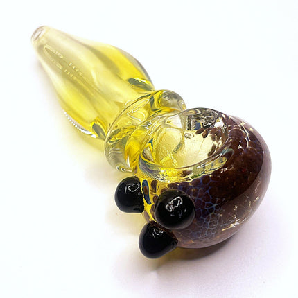 Amber Glass Spoon Pipe with Black Dot Grip – 3.5 Inch Hand Pipe Deep Bowl Raised