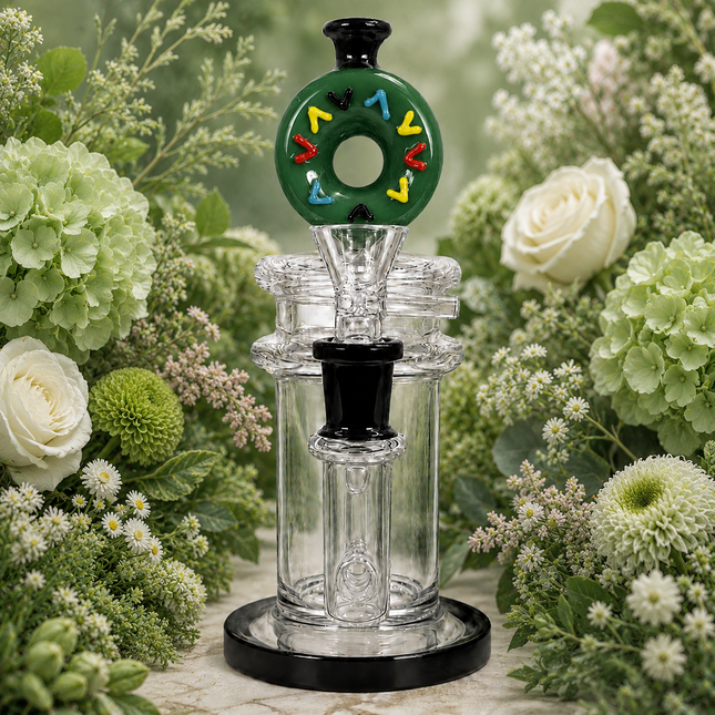 Dark Green Donut Diffuser Percolator Glass Water Pipe 14mm Bowl 8.5 inches