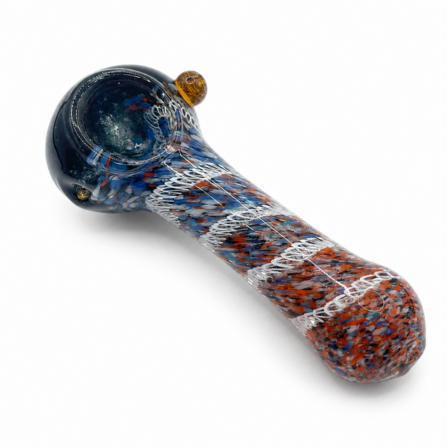 Midnight Ember Confetti Handcraft Glass Pipe Navy Orange Blue Swirl 4.5 inch
