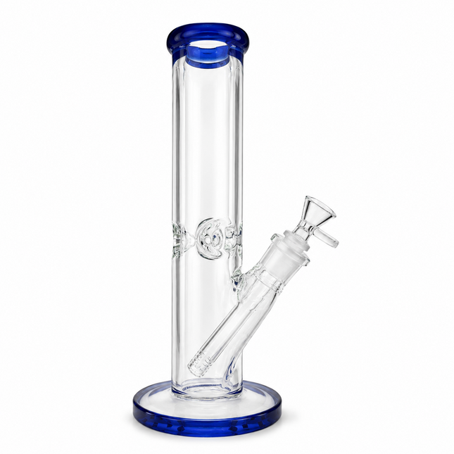 Dark Blue Accent Straight Tube Glass Water Pipe Ice Catcher 14mm Bowl 11 inch