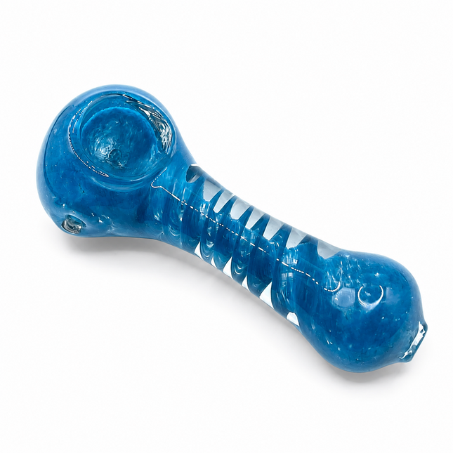 Sky Blue Glass Spoon Pipe with Twisted Stripe Design - 4.5 inch