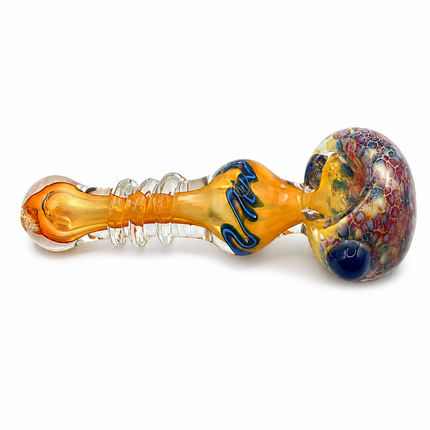 Amber Crimson Crackle Glass Spoon Pipe Curvy Body Hand Pipe - 4.5 inch